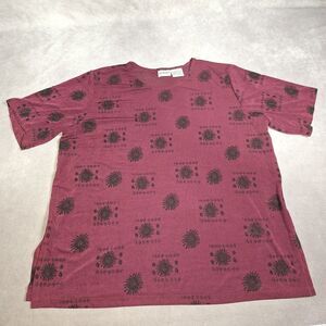 Liz Baker Maroon Short Sleeve Top 1X  Poly Spandex Stylized Bursts